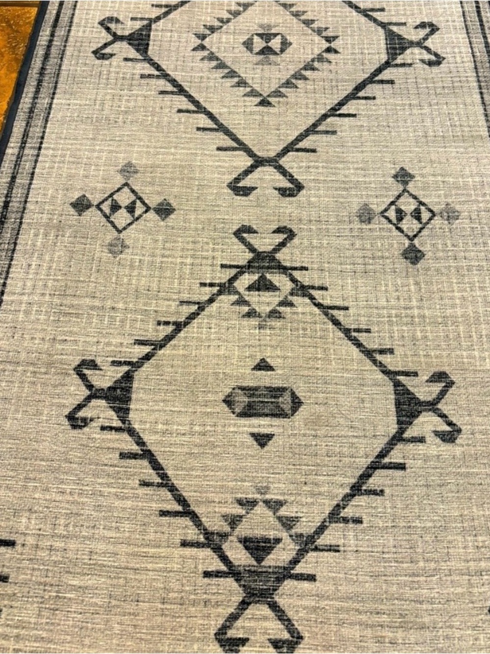 Ruggable Runner - Native Geometric Pattern Area Rug - Black on gray